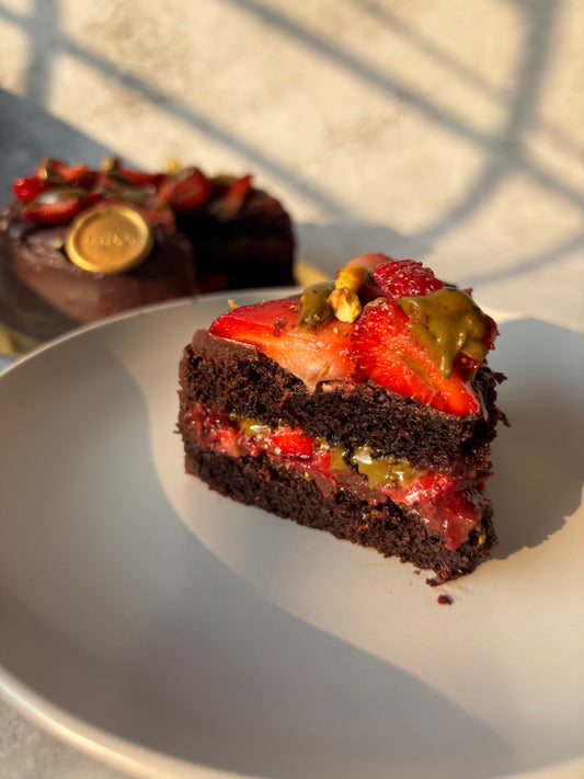 Belgian Chocolate Pistachio Strawberry Cake